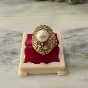 NADRI signed Art Deco Faux Gold Pearl Ring
